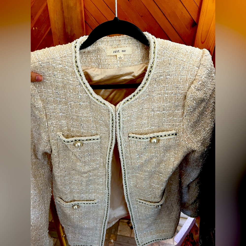 Adorable Cream Skirt Suit with Pearl buttons